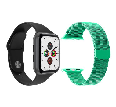 Kit 1 Relógio Inteligente SmartWatch T500 IWO MAX Preto Android iOS + 1 Pulseira Milanese Verde Água